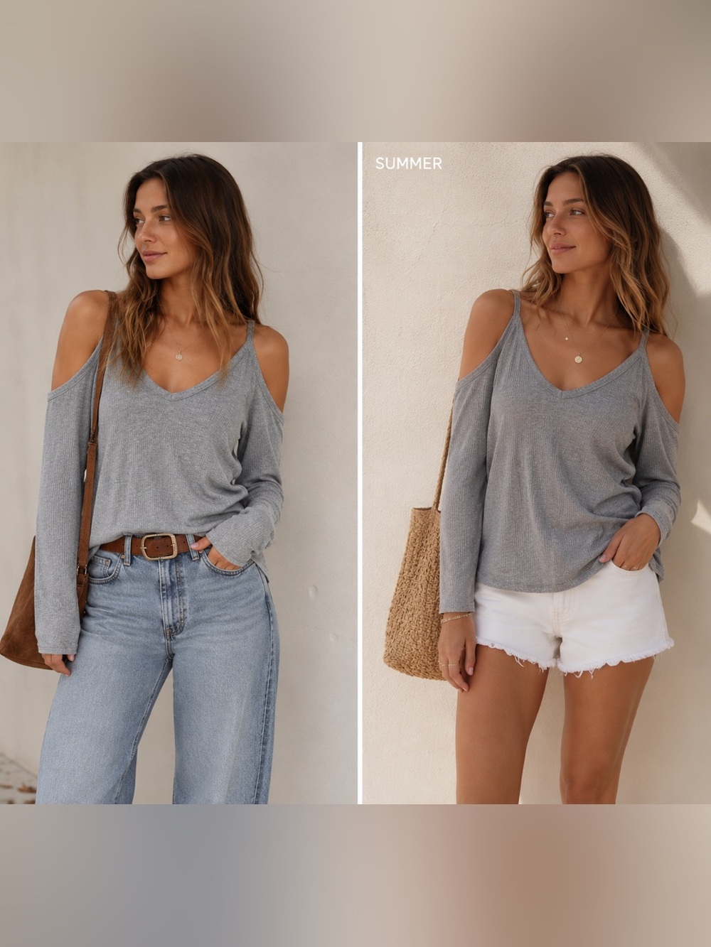 NWT Abercrombie & Fitch Heather Grey Ribbed Cold Shoulder Top - Size S